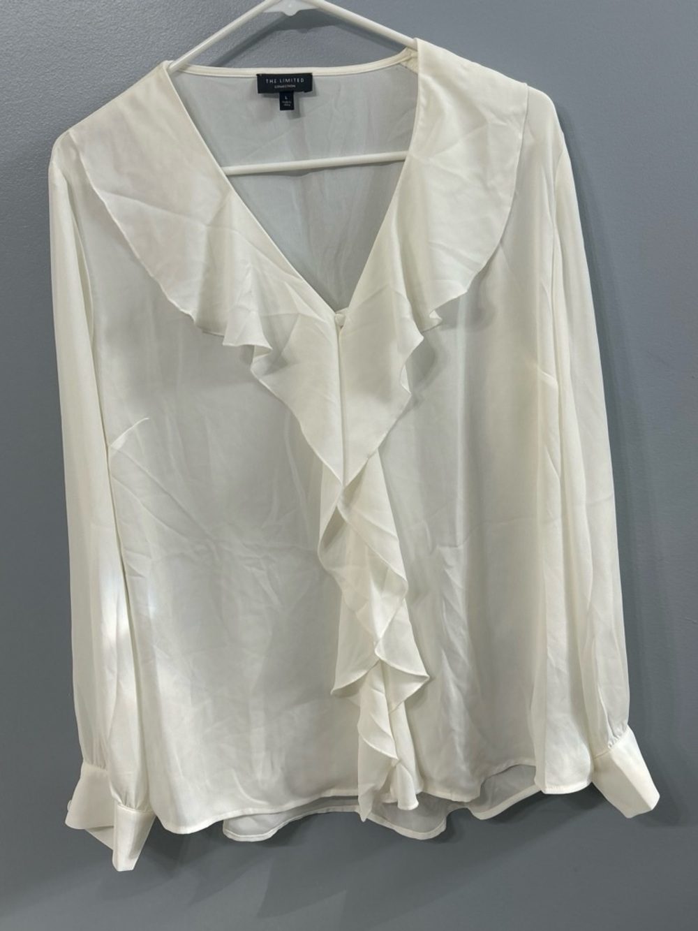 The Limited Cream Ruffle V-Neck Blouse
